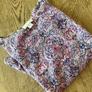 J. Jill Love Linen Pink Blue Paisley Medallion Print Short Sleeve Top Medium